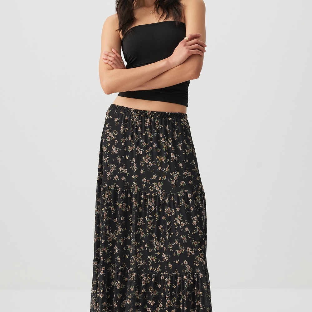 Floral Black Maxi Skirt